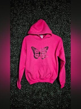Pink Butterfly Hoodie Sweater